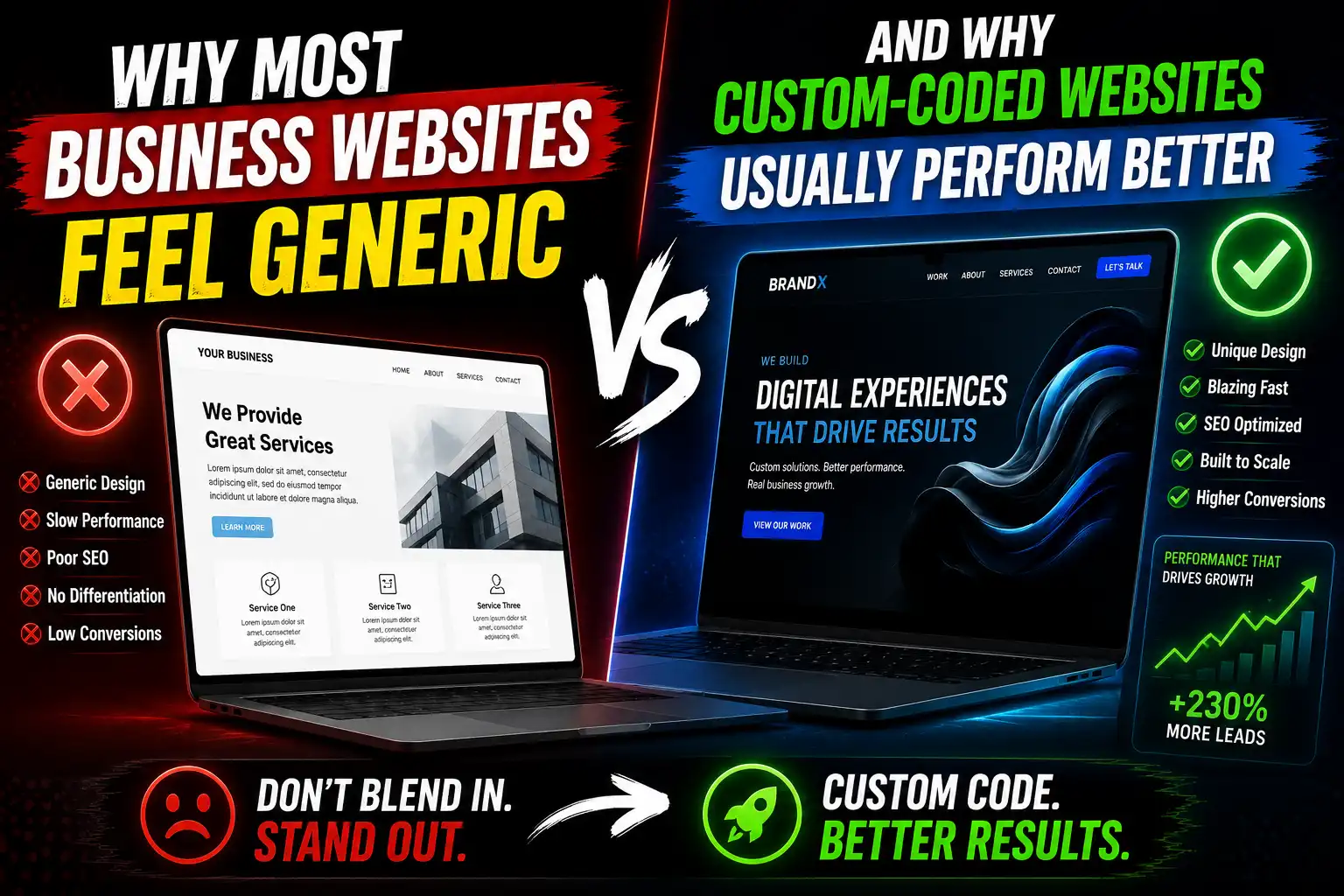 Comparing custom-coded business websites and WordPress websites