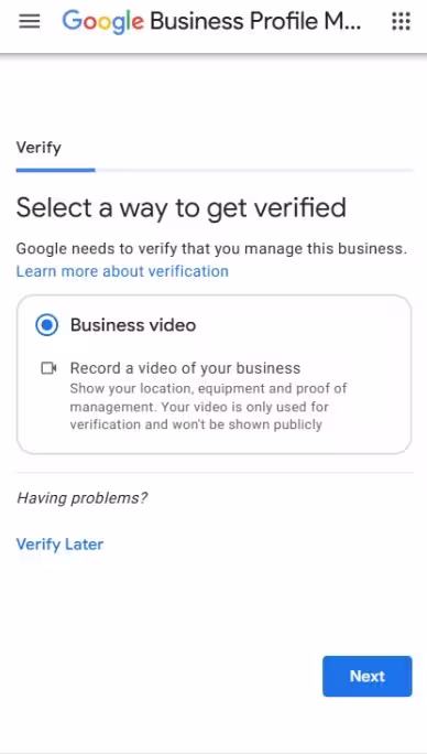 Choosing a verification method for Google Business Profile