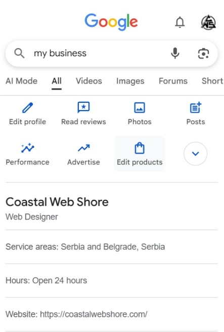 Pregled gotovog Google Business Profile nakon registracije